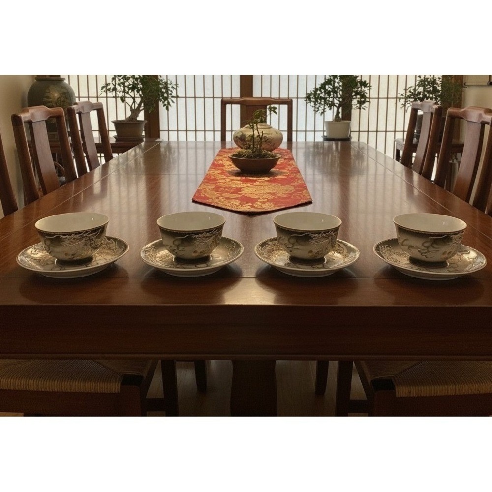 Moriage Dragonware Teacup & Saucers, Set of 4 Vintage Hand Painted Dragon Design